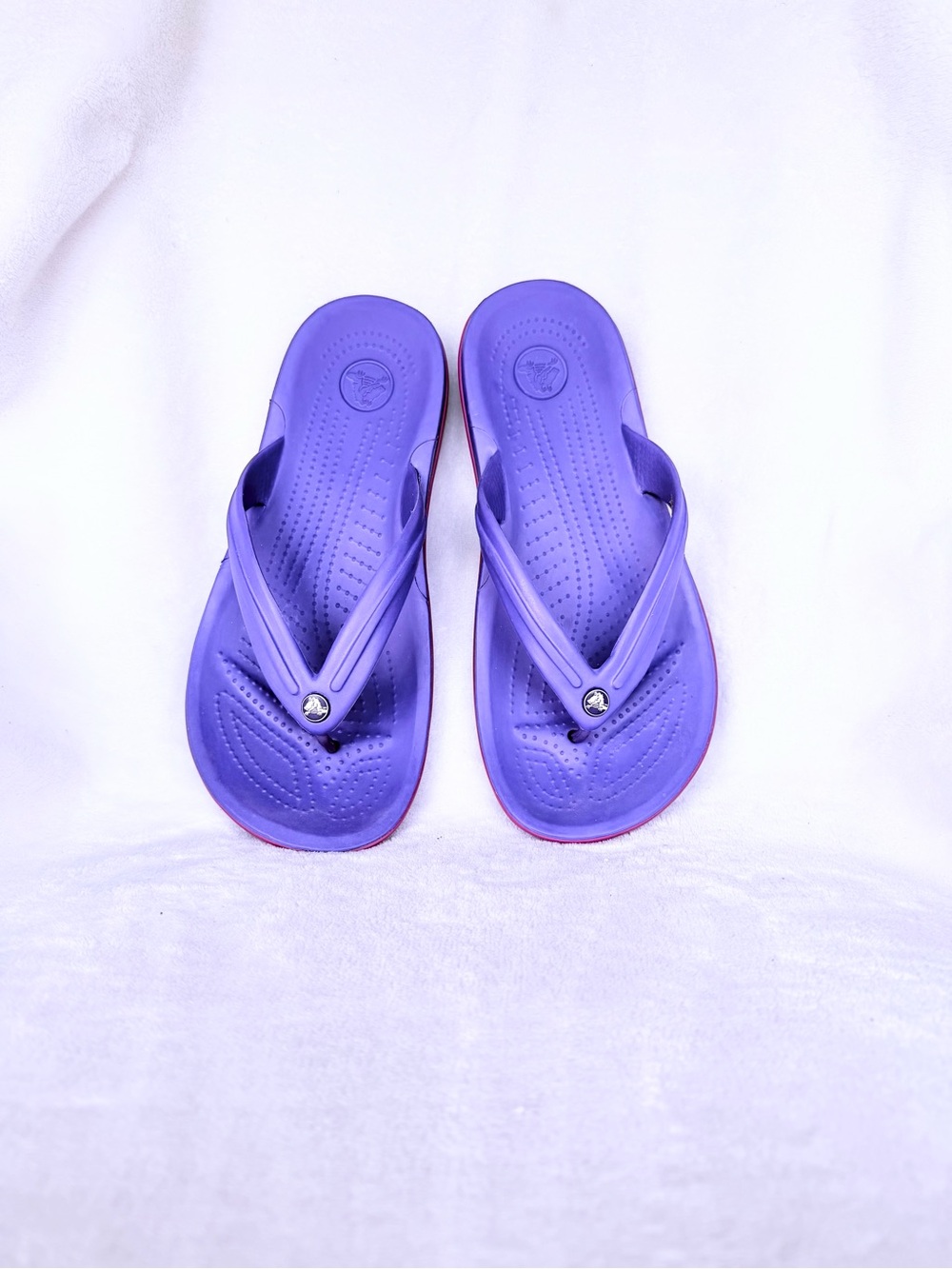 Crocs Crocband Flip Flops Purple Pink Stripe Unisex Mens 7 Womens 9 Sandals - Picture 3 of 11